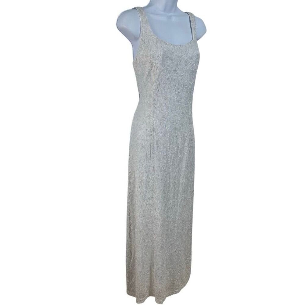 Vintage Y2K Molly Malloy Evening Ivory Textured Shimmer Sleeveless Formal Dress